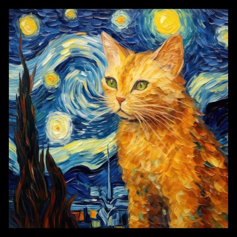 Chat, Motif De Chat, Van Gogh, Nuit Étoilée