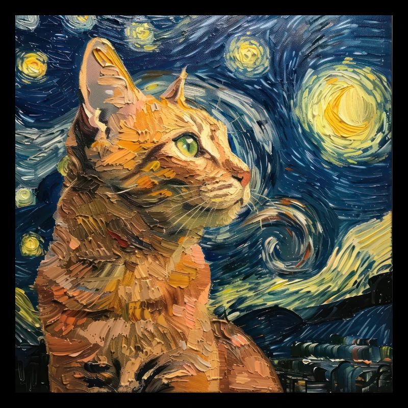 Chat, Motif De Chat, Van Gogh, Nuit Étoilée