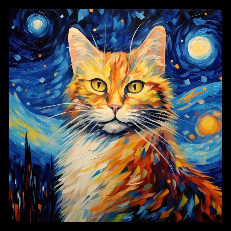Chat, motif de chat, van gogh, nuit étoilée