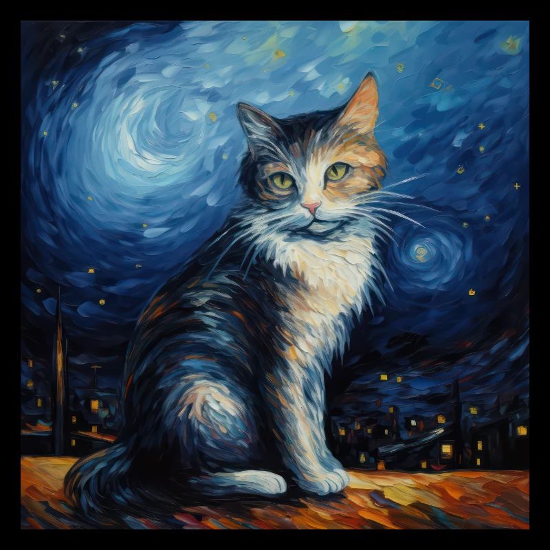 Chat, motif de chat, van gogh, nuit étoilée