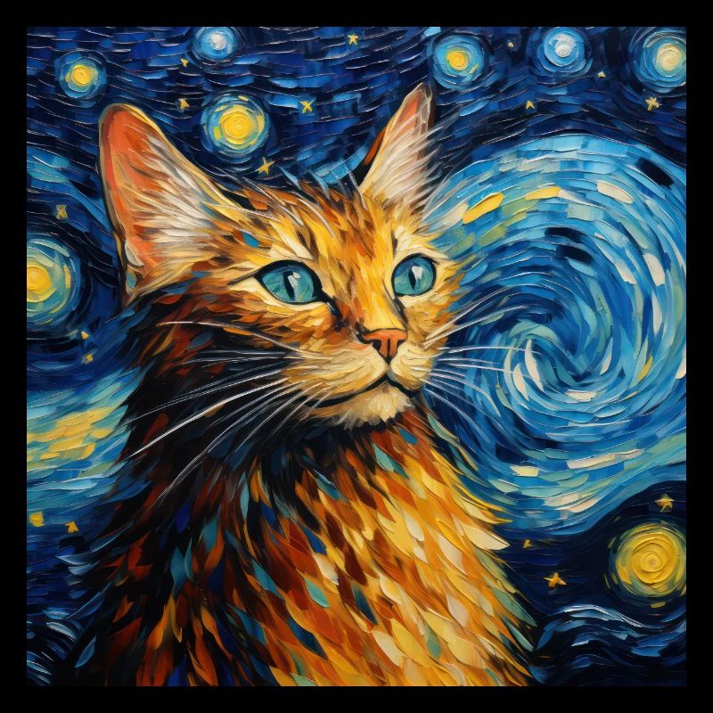 Chat, Motif De Chat, Van Gogh, Nuit Étoilée