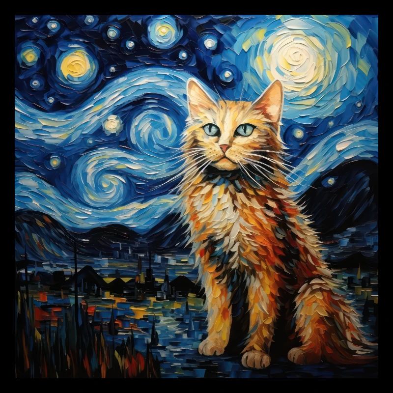 Chat, Motif De Chat, Van Gogh, Nuit Étoilée