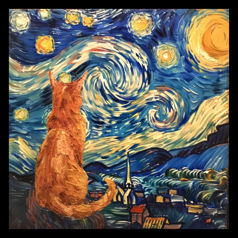 Chat, Motif De Chat, Van Gogh, Nuit Étoilée
