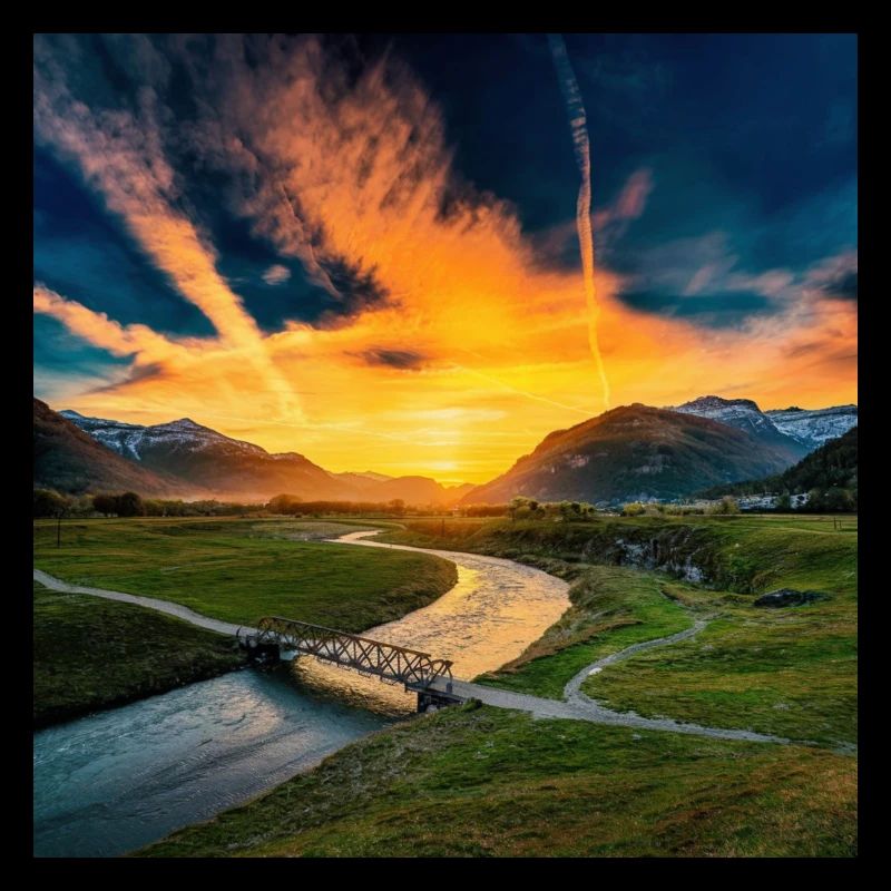 Landschaft mit Sonnenuntergang