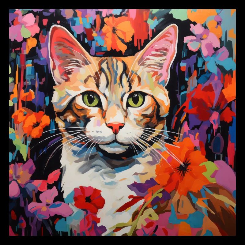 chat, motif de chat, fleurs, cadeau, idée cadeau