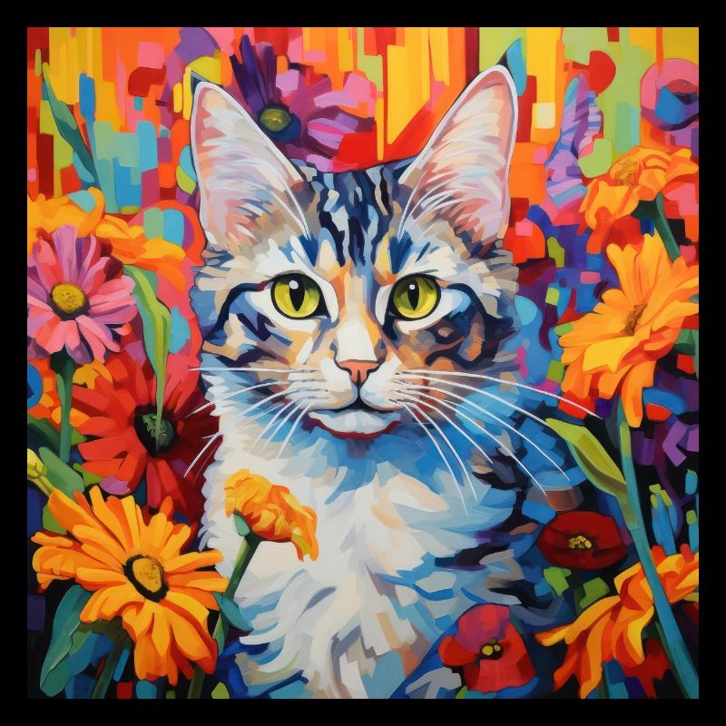 chat, motif de chat, fleurs, cadeau, idée cadeau