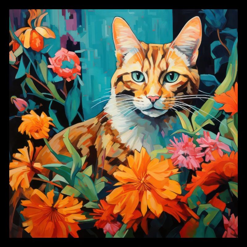 chat, motif de chat, fleurs, cadeau, idée cadeau