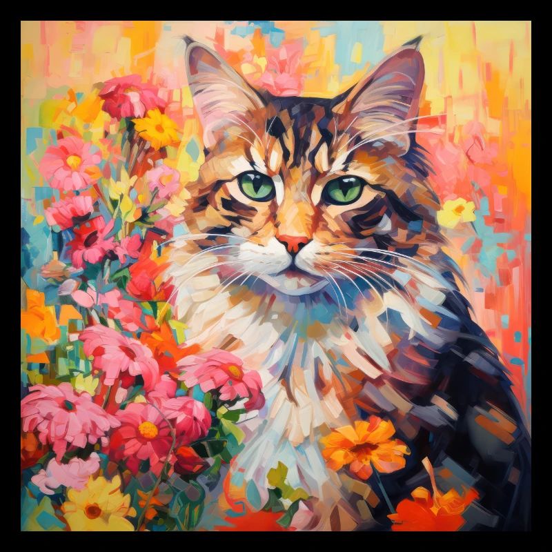 chat, motif de chat, fleurs, cadeau, idée cadeau