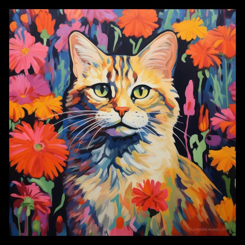chat, motif de chat, fleurs, cadeau, idée cadeau