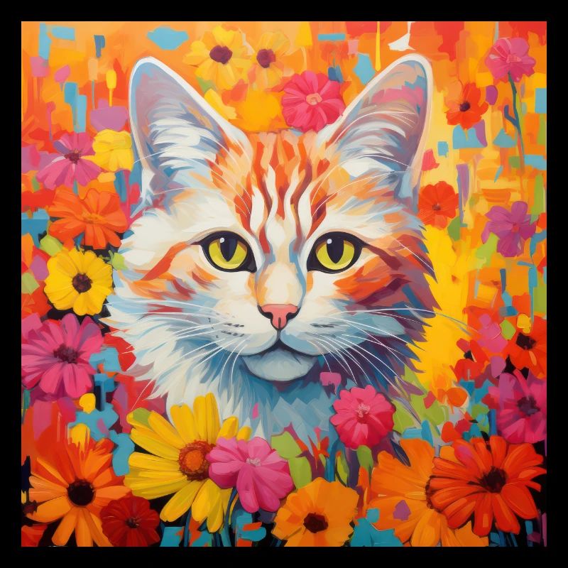 chat, motif de chat, fleurs, cadeau, idée cadeau