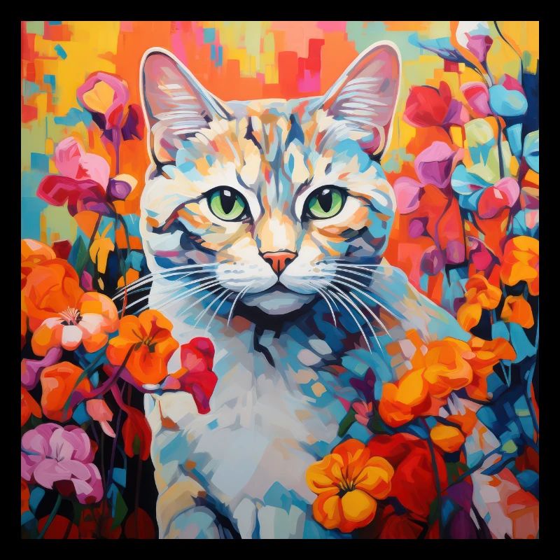 chat, motif de chat, fleurs, cadeau, idée cadeau