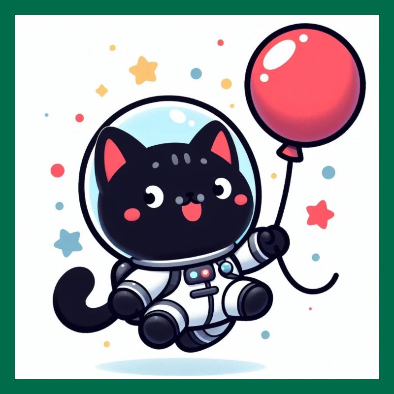 Chat mignon de l’espace en combinaison spatiale avec un ballon