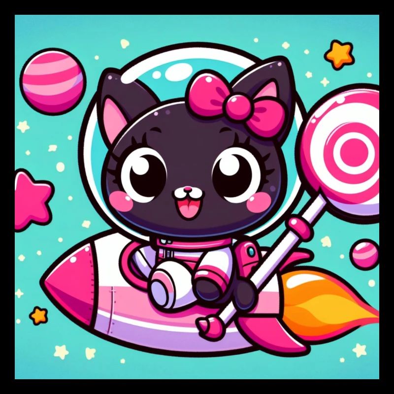 Cute Space Cat / Rocket and Lollipop