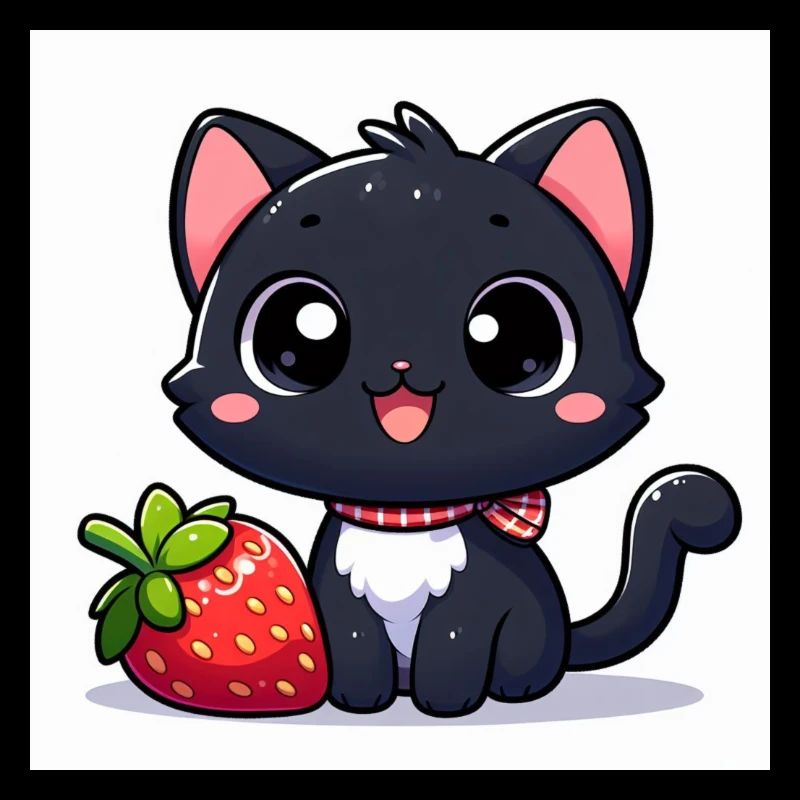 Sweet Kitty Schwarz mit Erdbeere und Halsband