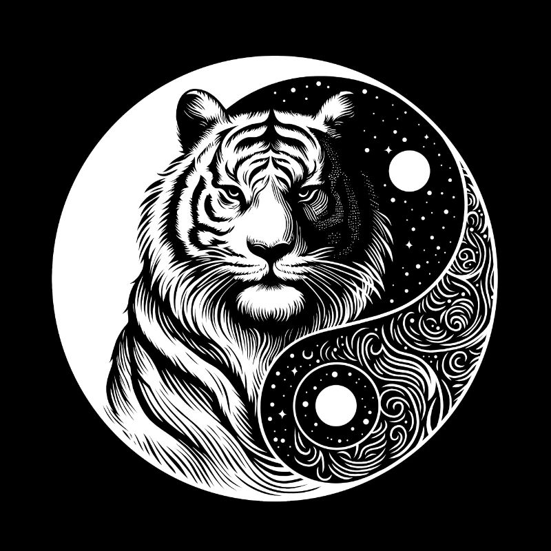 Tiger yin yang mit Sternenhimmel