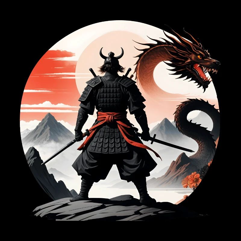 Samurai Japan Landschaft Schwarzer Drache