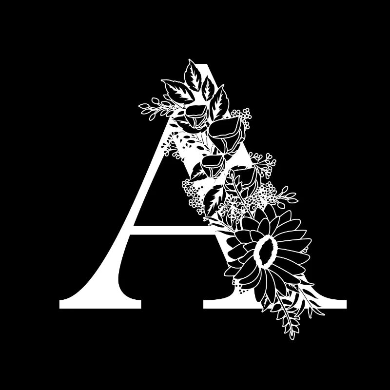 Buchstabe A Blumen Schwarz und Weiß