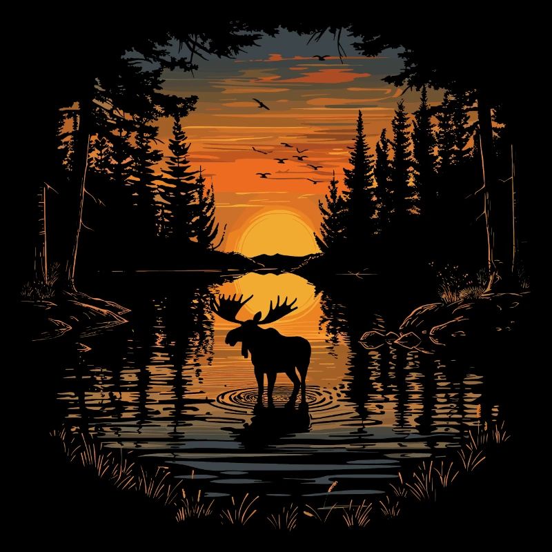 Elch Elche Waldtier Sunset