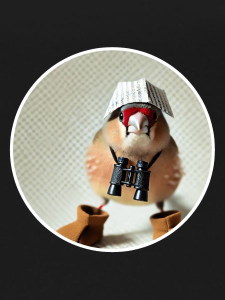 Finch with binoculars