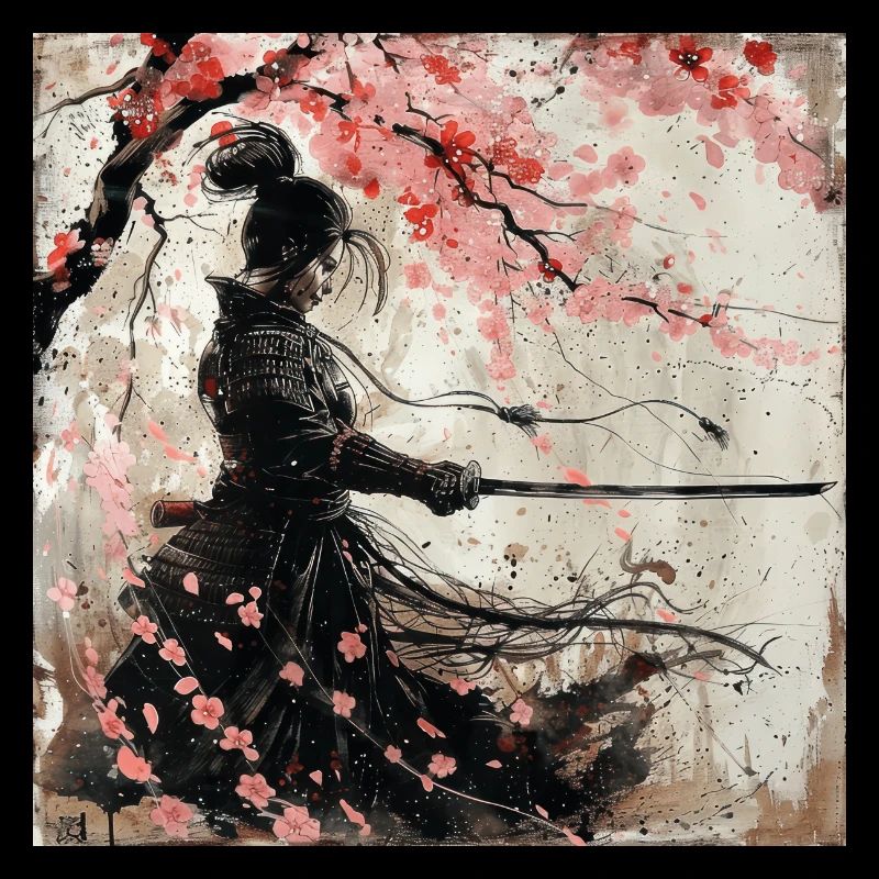 Japonais, Samouraï, Cerisier en fleurs, Art, Ukiyo-e