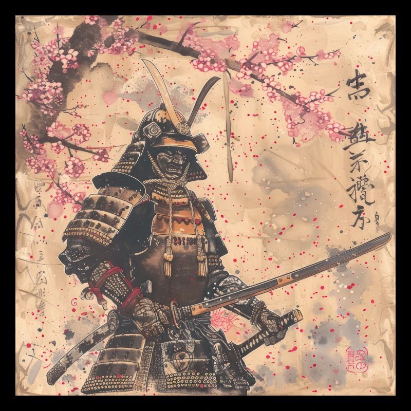 Japanisch, Samurai, Kirschblüte, Kunst, Ukiyo-E