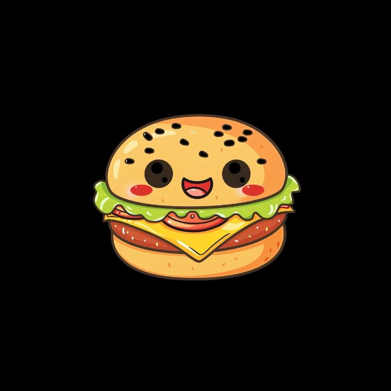 Funny Cute Kawaii Burger Comic Cartoon Face