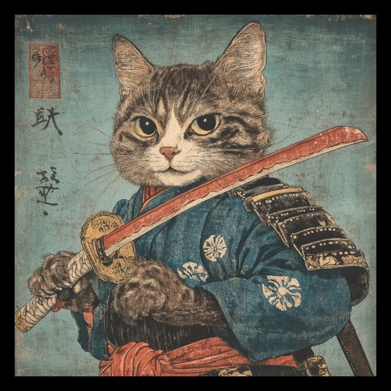 Cat Samurai Japan Ukiyo-E