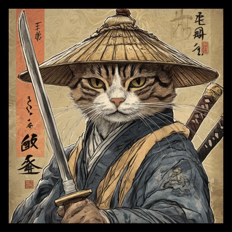 Cat Samurai Japan Ukiyo-E