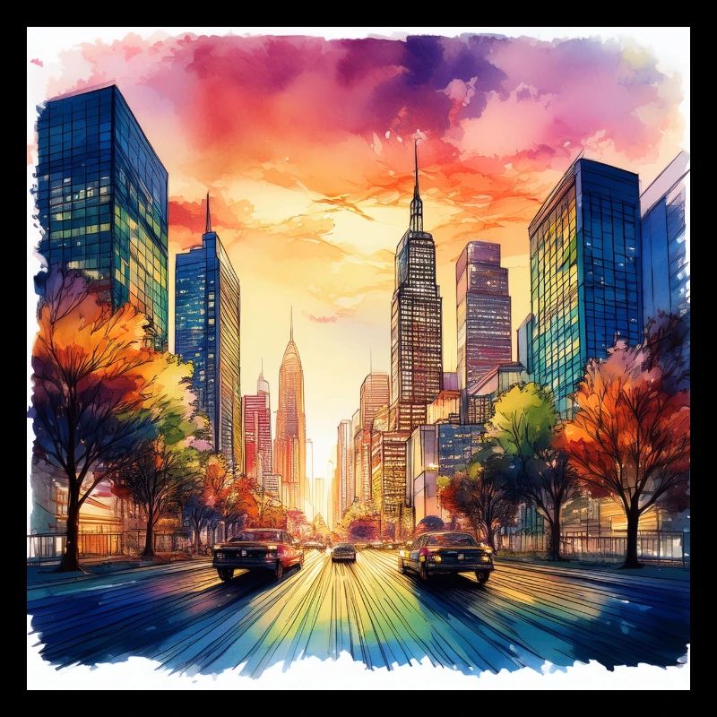 Vibrant Cityscape at Sunset