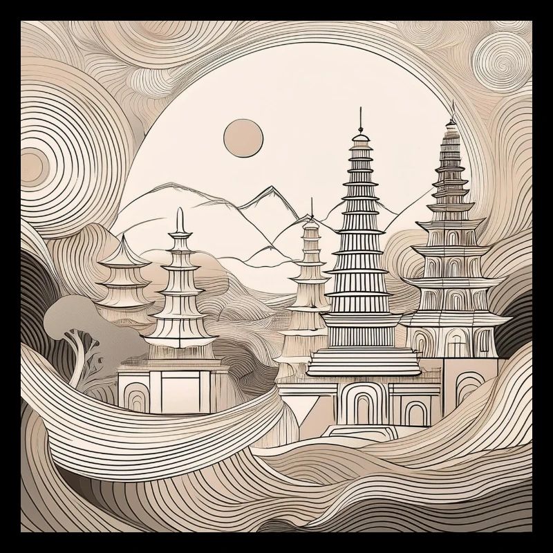 Minimalist Temple Pagodas Art