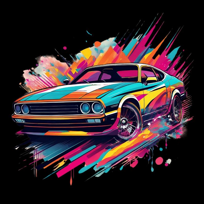 Bold Classic Car with Abstract Colour Splashes