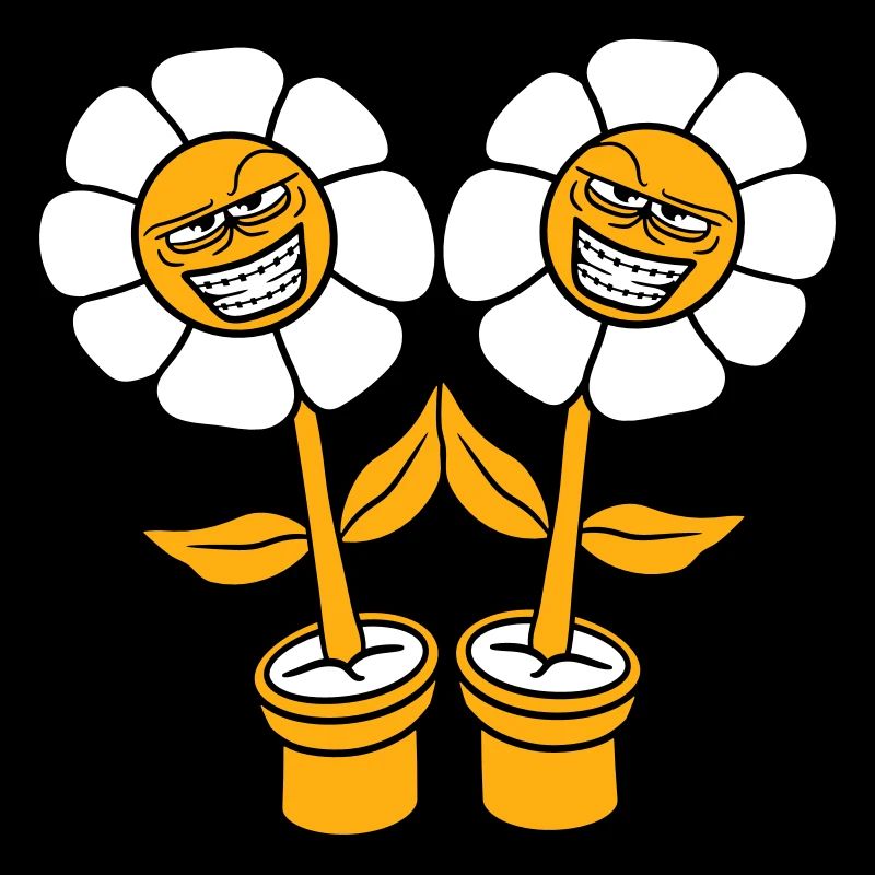 2 fleurs maléfiques Regard méchant Sourire Visage coquin