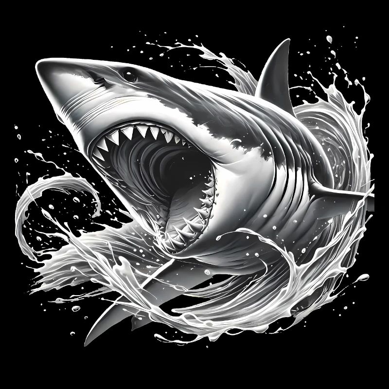 Fierce Shark in Waves Illustration