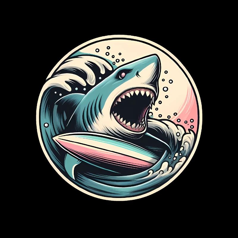Graphique de surf de requin féroce dans les vagues