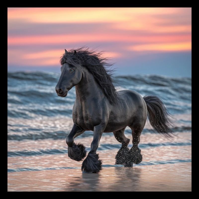 Cheval frison sur la plage