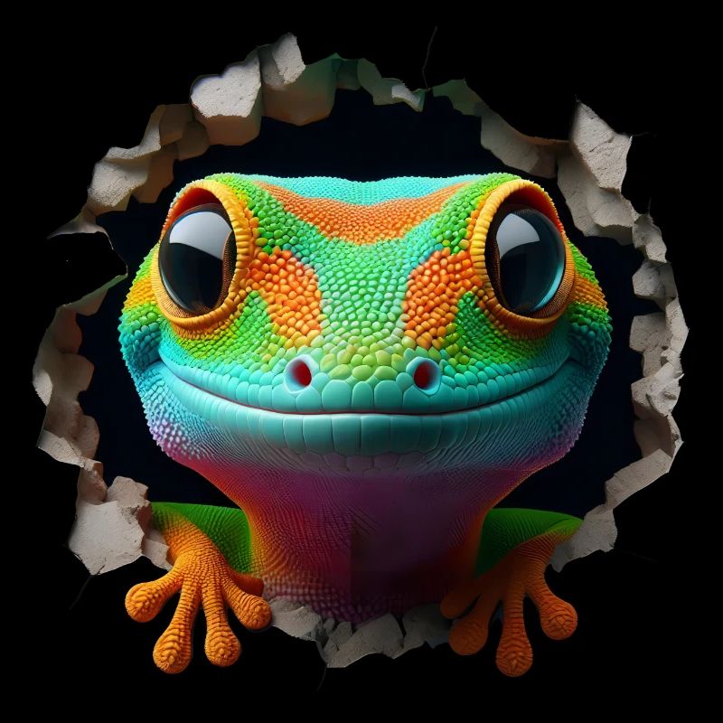 Tête de gecko colorée dans le trou 1