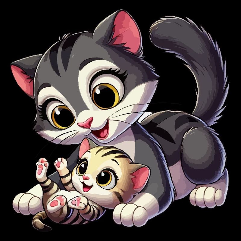 Katzenmutter und liegendes Kind