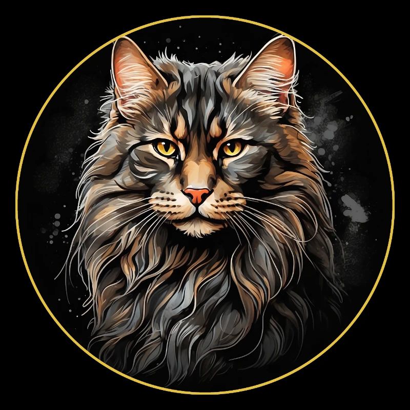 Portrait de chat Maine Coon en technique aquarelle