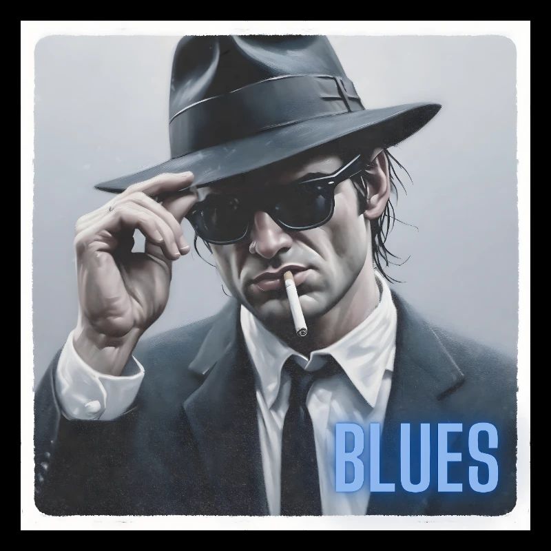 Blues brother mit Hut und Zigarette