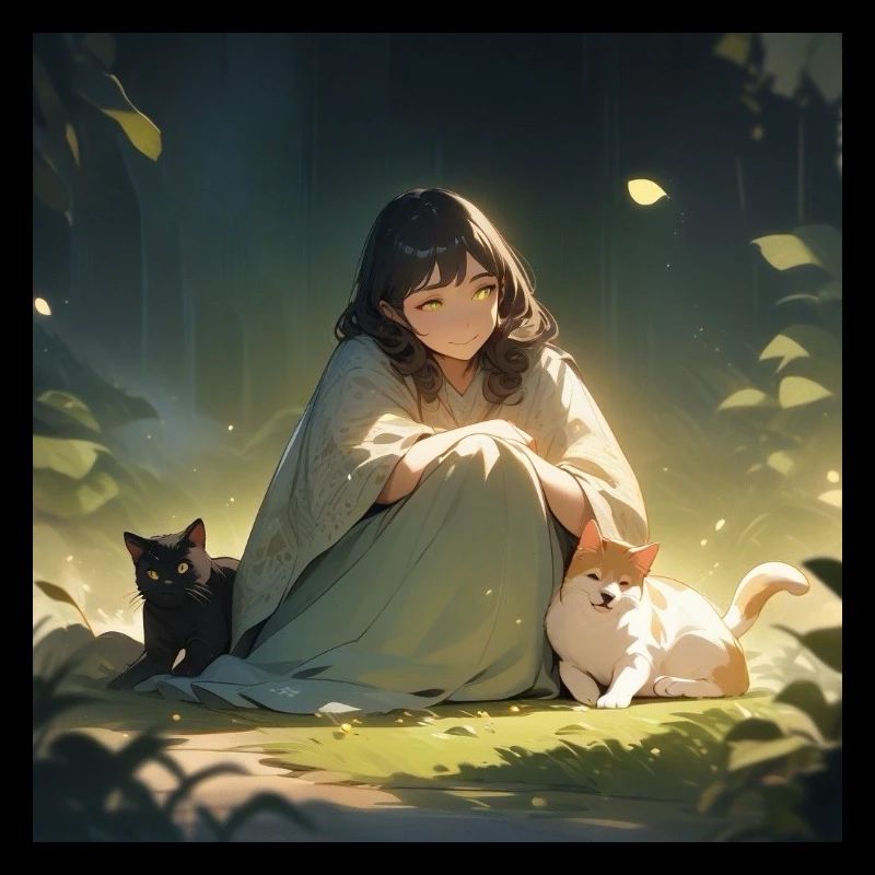 Mädchen mit Hund und Katze