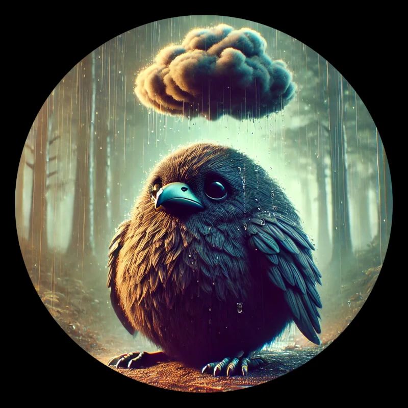 Sad Crow in the Rain