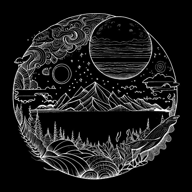 Psychedelische Landschaft als feine Liniengrafik