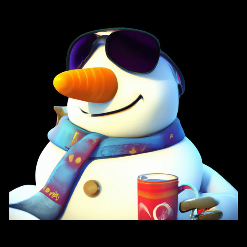 Schneemann mit Kaffee und Sonnenbrille