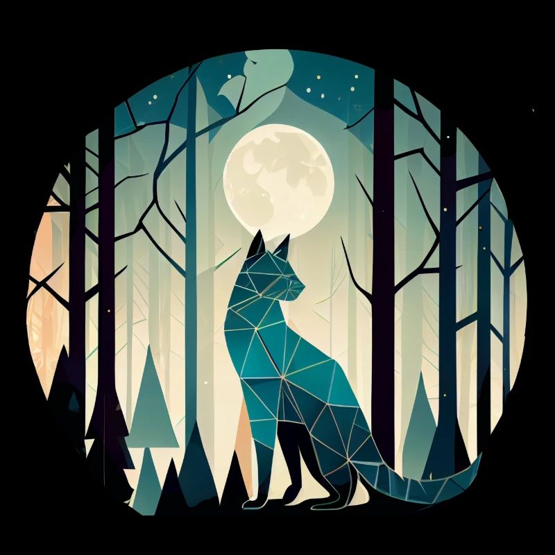 Chat géométrique dans la forêt avec pleine lune