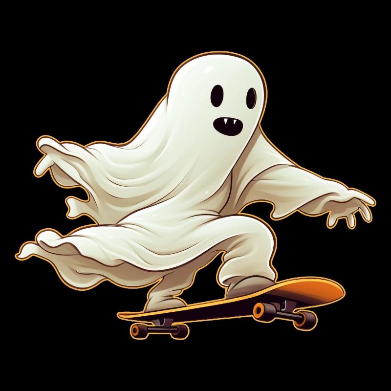 Drôle de dessin animé Ghost style Comic sur son skateboard