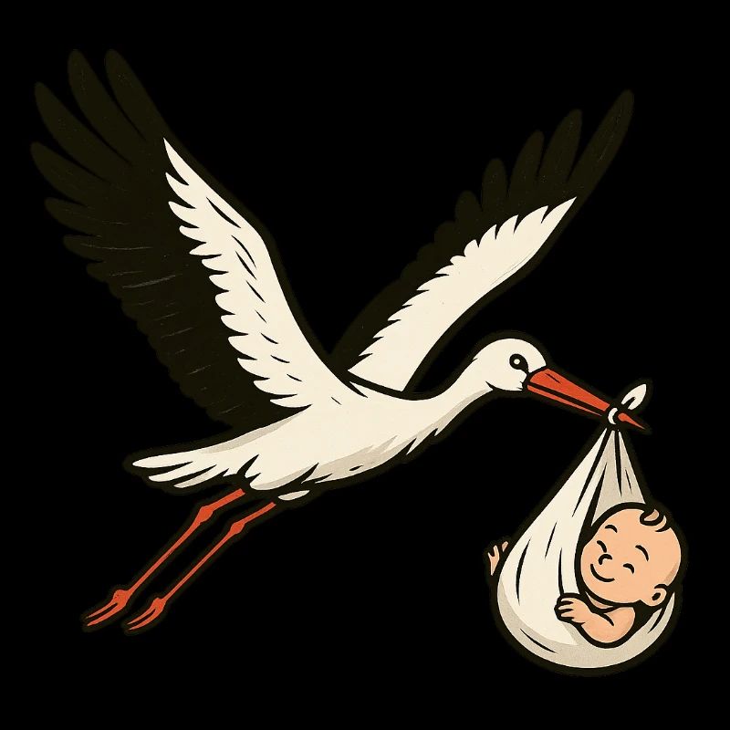 White stork with baby