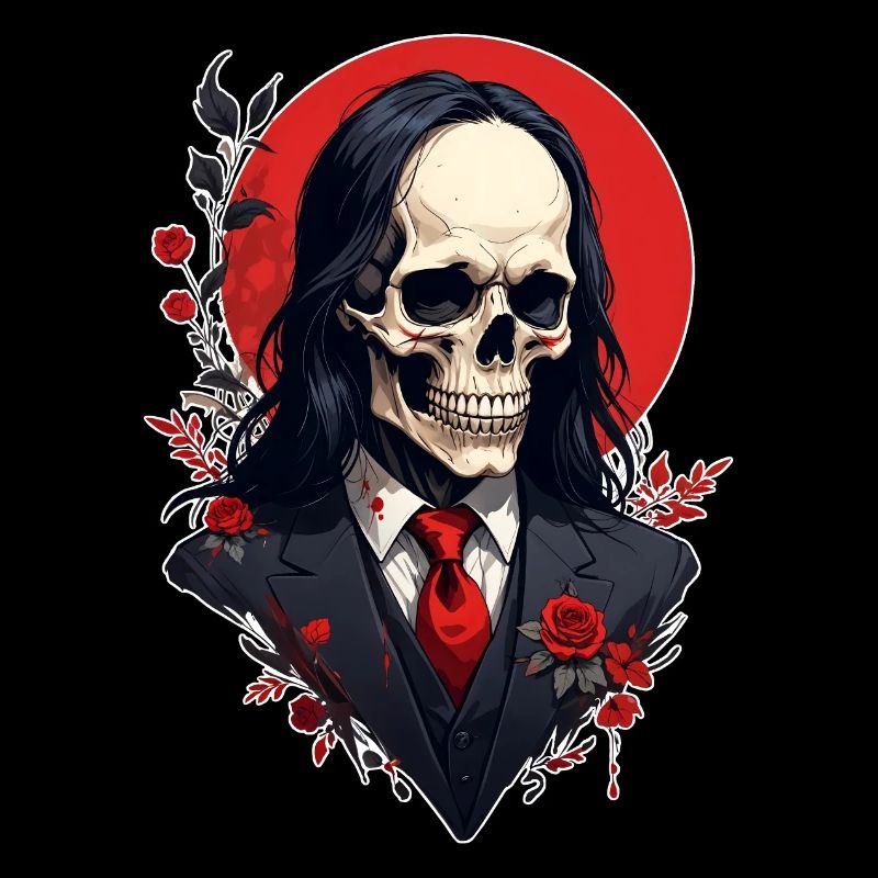 Style gothique noir & rouge skull tête mort fleurs