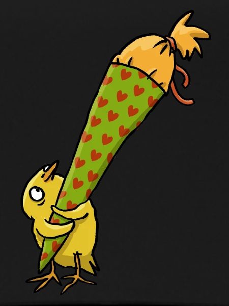 Chicks with school cone