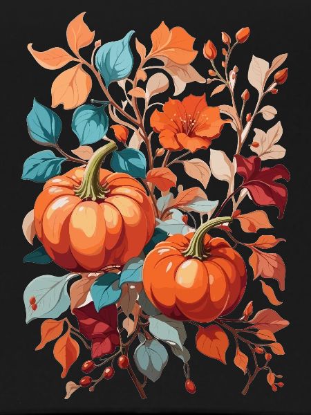 Pumpkin with leaves