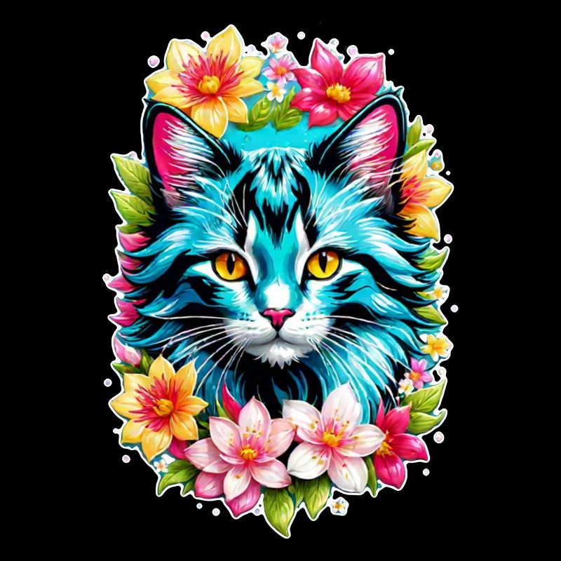 chat et fleur aquarelle